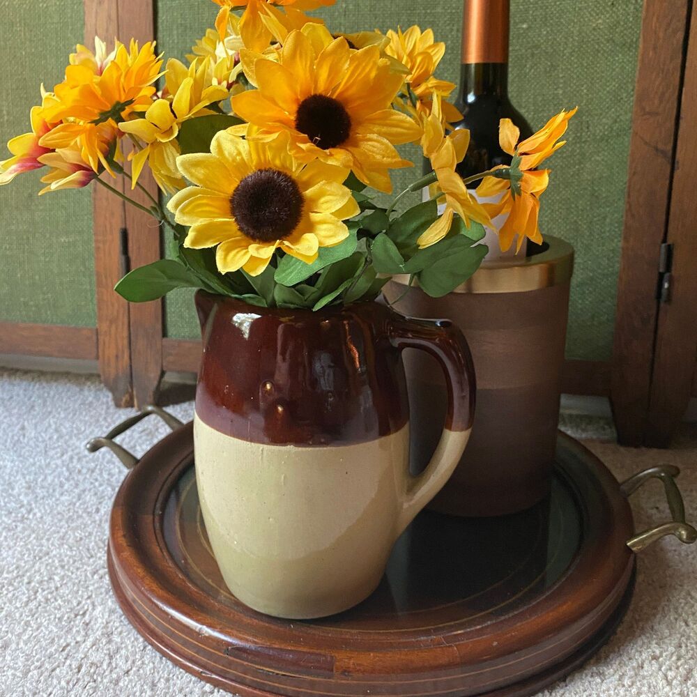 Zanesville Brown & Tan Stoneware Pitcher Rustic Table Setting